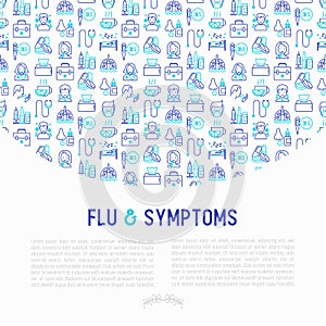 Flu and symptoms concept thin line icons
