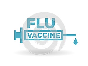 Flu vaccine health icon badge with blue syringe sign