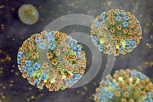 Flu virus, close-up view, 3D illustration photo