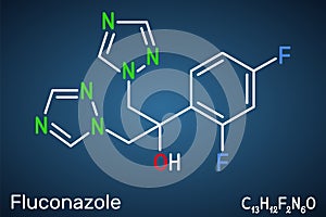 Fluconazole, molecule. It is triazole antifungal medication used to treat fungal infections, candidiasis. Structural chemical