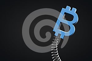 Fluctuation in the value of cryptocurrency concept. Bitcoin symbol swinging on a spring