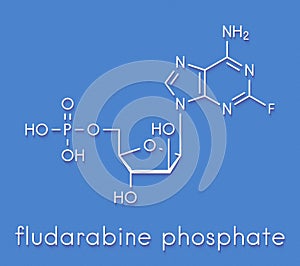 Fludarabine phosphate blood cancer drug molecule. Skeletal formula.