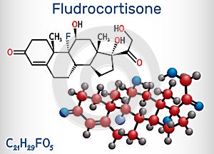 Fludrocortison, fluorocortisone molecule. It is synthetic corticosteroid with antiinflammatory and antiallergic properties. photo