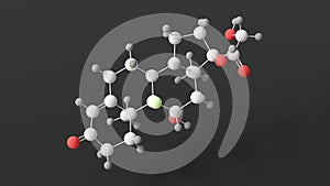 fludrocortisone molecule, molecular structure, adrenals, ball and stick 3d model, structural chemical formula with colored atoms