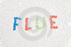 Flue text made of pills