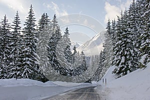 Fluela Pass Strasse street in winter at Davos, Switzerland