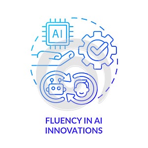 Fluency in AI innovations blue gradient concept icon