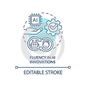 Fluency in AI innovations turquoise concept icon