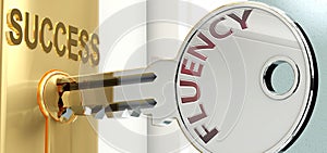 Fluency and success - pictured as word Fluency on a key, to symbolize that Fluency helps achieving success and prosperity in life
