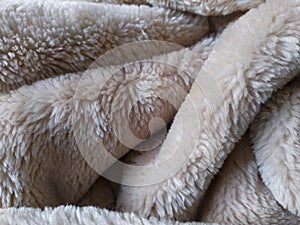 Fluffy Beige Bedcover Fabric Texture with heavy Folds and Crests