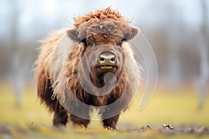 fluffy bison in spring with shedding winter coat