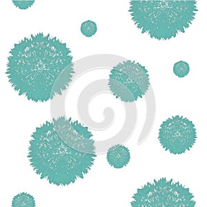 Fluffy blue dandelion flower seamless pattern isolated on white background macro