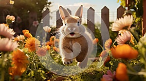 Fluffy Bunny Delights in Vibrant Garden