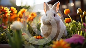 Fluffy Bunny Delights in Vibrant Garden