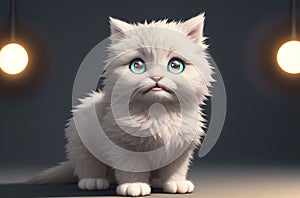 Fluffy cat with big cute eyes. Charming puss with disheveled fur. Generative AI.