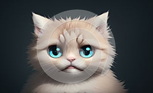 Fluffy cat with big cute eyes. Charming puss with disheveled fur. Generative AI.