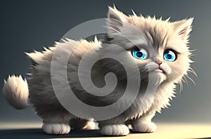 Fluffy cat with big cute eyes. Charming puss with disheveled fur. Generative AI.