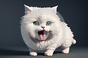 Fluffy cat with open mouth. Puss with disheveled fur yelling. Generative AI.