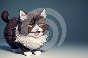 Fluffy cat with open mouth. Puss with disheveled fur yelling. Generative AI.