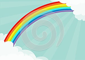 Fluffy cloud in corners frame template. Rainbow in the sky. Cloudshape. Sun light rays burst. Sunshine. Cloudy weather. LGBT sign