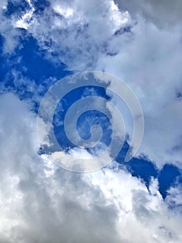 Fluffy clouds in blue sky