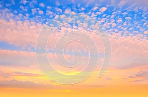Fluffy clouds on blue sky Sunset background beautiful sun and sky sunlight evening clouds on skyline nature pink lilac yellow blue