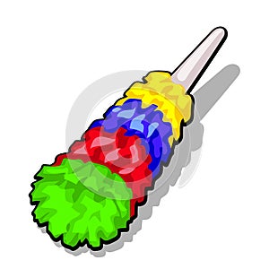 Fluffy colorful duster brush to clean the dust isolated on a white background. Vector illustration.