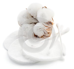 Fluffy cotton ball and cotton swabs and pads