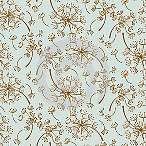 Fluffy dandelion blue pastel seamless vector pattern.