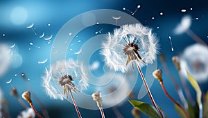 Fluffy dandelion seed flying in the summer meadow softness generated by AI