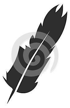 Fluffy feather logo. Black quill silhouette icon