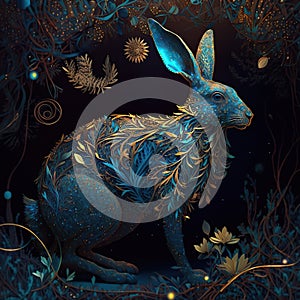 Fluffy and Festive, A Rabbit Bedecked in Stunning Ornamentation, generative ai