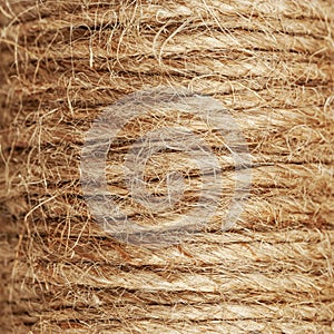 Fluffy fleecy rope. Texture of linen rope. Rough natural background