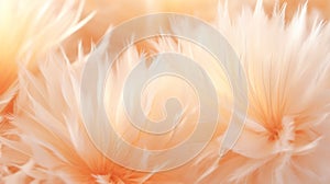 Fluffy flower petals with trendy pastel Peach color, close up. Abstract background. Concept of delicate fashionable