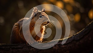 Fluffy gray squirrel sitting on tree branch generated by AI