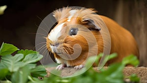 Fluffy guinea pig eating grass in meadow generated by AI