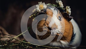 Fluffy guinea pig eats grass in meadow generated by AI