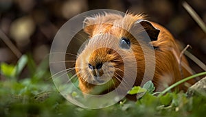 Fluffy guinea pig eats grass in meadow generated by AI