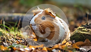 Fluffy guinea pig enjoys autumn meadow snacking generated by AI