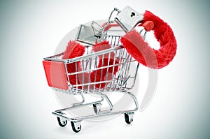 fluffy handcuffs in a shopping kart