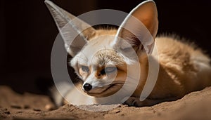 Fluffy kitten looking at camera with alertness in nature generated by AI