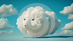 Fluffy Lamb Cloud on Blue background, Generative AI