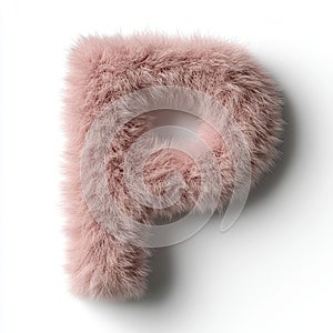 Fluffy light pink letter P designed in 3D rendering style with a soft texture on a pure white background showcasing