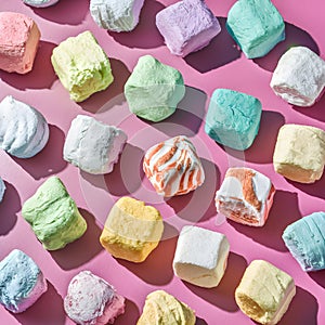 Fluffy marshmallow confections, colorful delights for the sweet toothed