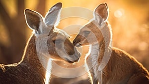 Fluffy marsupials looking at camera in meadow generated by AI