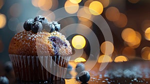 A fluffy muffin with specks of blueberries representing the varying masses of different types of quarks