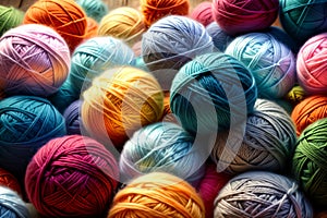 fluffy multi-colored balls of wool for knitting