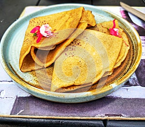 Fluffy pancakes with fruit jam