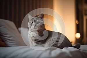 A fluffy Persian cat in a luxurious and large apartment, expressive face create a warm and inviting scene, generative ai.