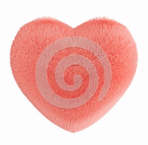 Fluffy pink 3D shape, isolated on white background. Furry, soft and hairy heart. Trendy, cute design element. Cut out